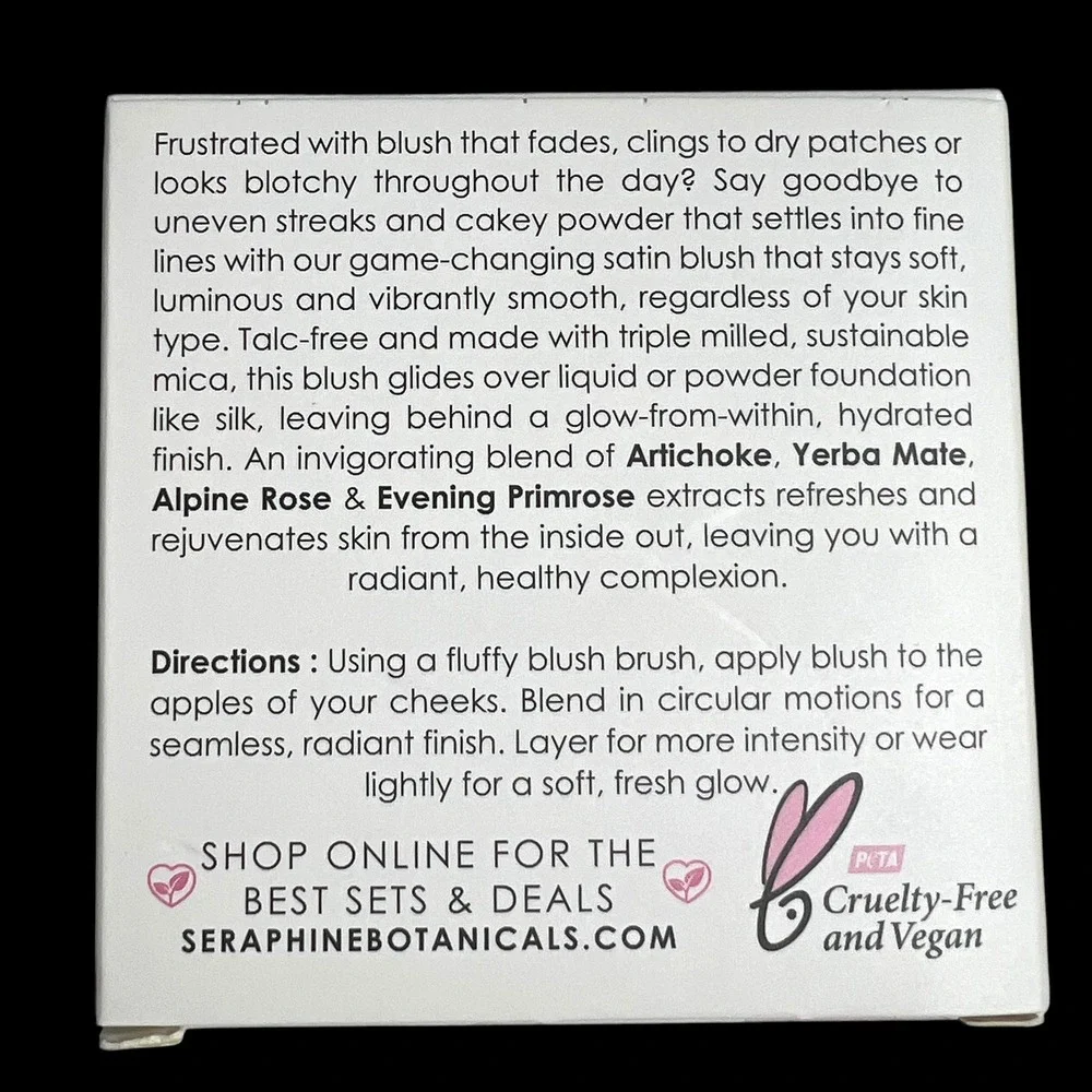 Seraphine Botanicals Tea + Rose Streak-Free Satin Blush Pomegranate 10g‎ New